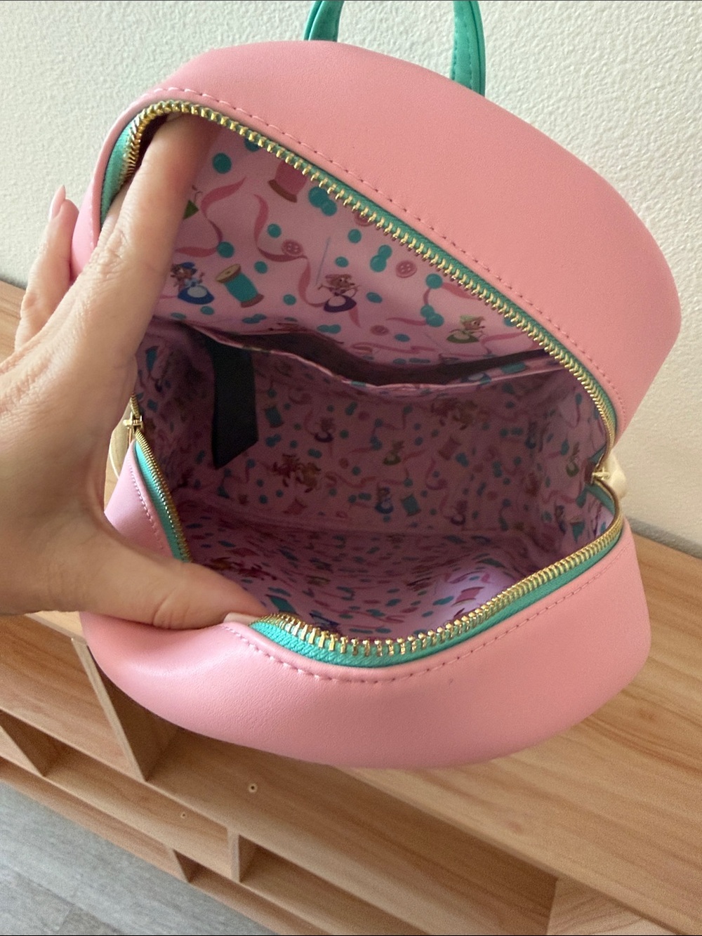 Loungefly Pink Tea Cup Cinderella Mini Backpack with Cream Straps - Picture 4 of 4